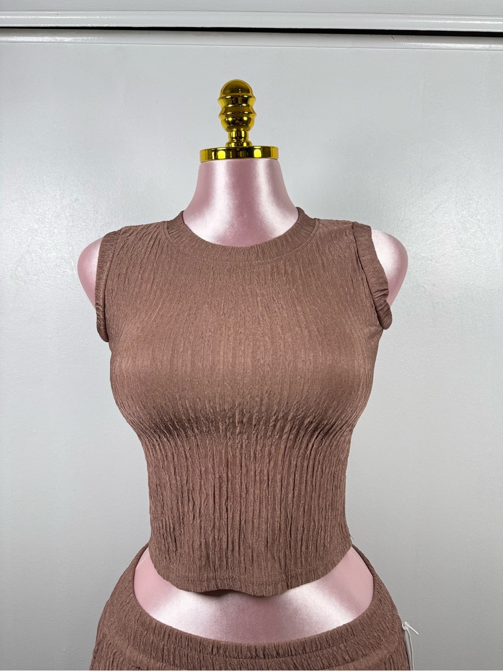 New Mix 2-Piece CropTop & Shorts Set Mocha NWT Size Small - Picture 6 of 8